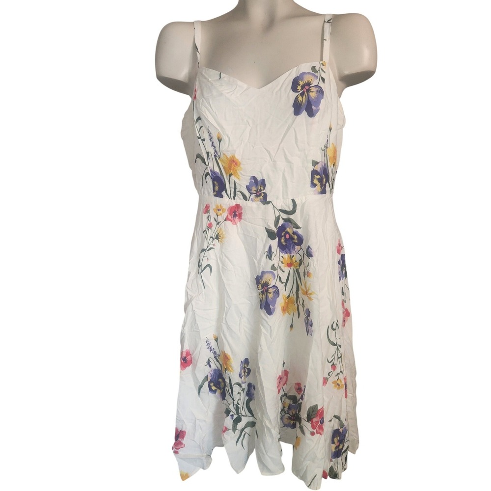 Old Navy NEW Womens Floral Cami Dress White Pansy Print Smocked Back L 448216-01